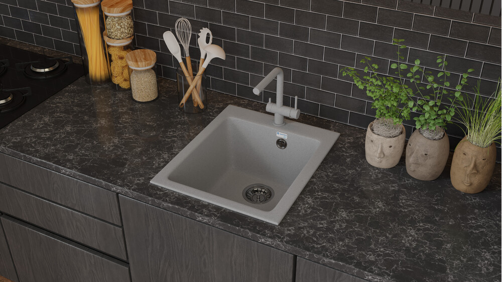 Мойка SANTREK AQUA PRO BOXY SA-B505 1 чаша 427*505 мм (серый-310) (+сифон)