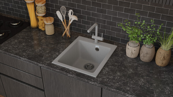 Мойка SANTREK AQUA PRO BOXY SA-B505 1 чаша 427*505 мм (серый-310) (+сифон)