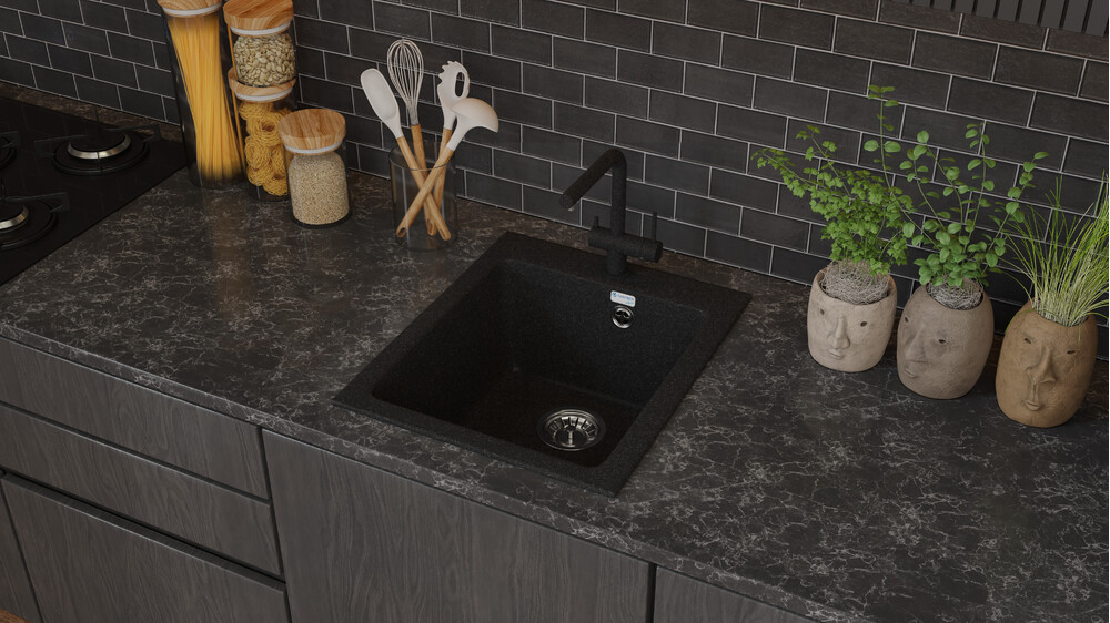 Мойка SANTREK AQUA PRO BOXY SA-B505 1 чаша 427*505 мм (черный-308) (+сифон)