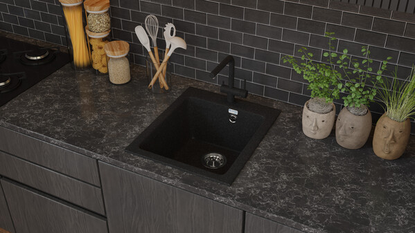 Мойка SANTREK AQUA PRO BOXY SA-B505 1 чаша 427*505 мм (черный-308) (+сифон)