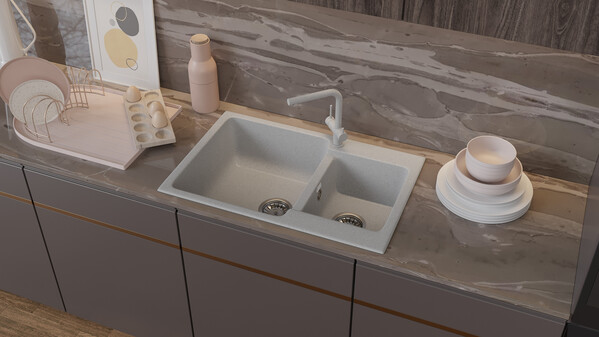 Мойка SANTREK AQUA PRO BOXY SA-B780K 2 чаши 780*510 мм (серый-310) (без сифона)