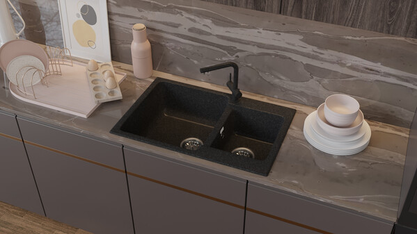 Мойка SANTREK AQUA PRO BOXY SA-B780K 2 чаши 780*510 мм (черный-308) (без сифона)