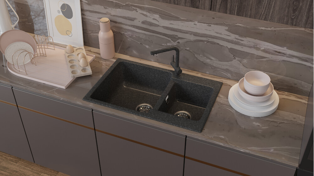 Мойка SANTREK AQUA PRO BOXY SA-B780K 2 чаши 780*510 мм (графит-309) (без сифона)