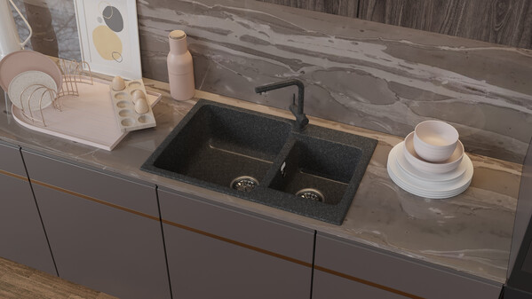 Мойка SANTREK AQUA PRO BOXY SA-B780K 2 чаши 780*510 мм (графит-309) (без сифона)