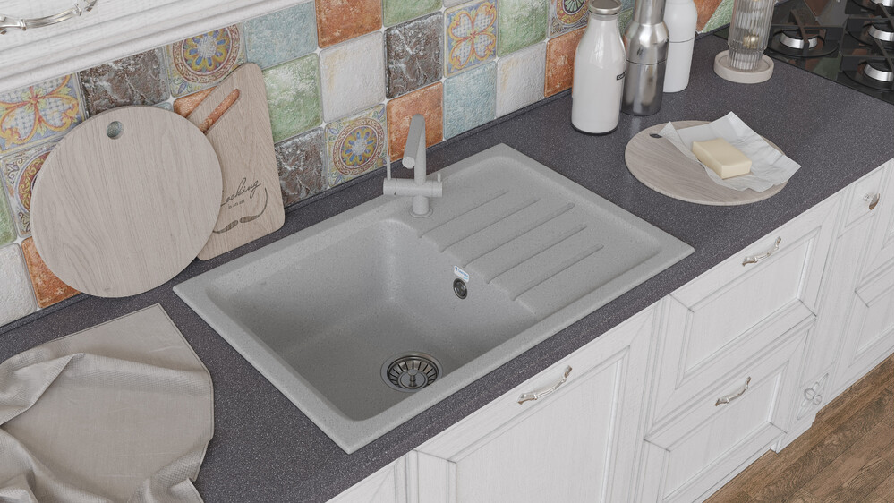 Мойка SANTREK AQUA PRO BOXY SA-B760L чаша+крыло 760*500 мм (серый-310) (+сифон)