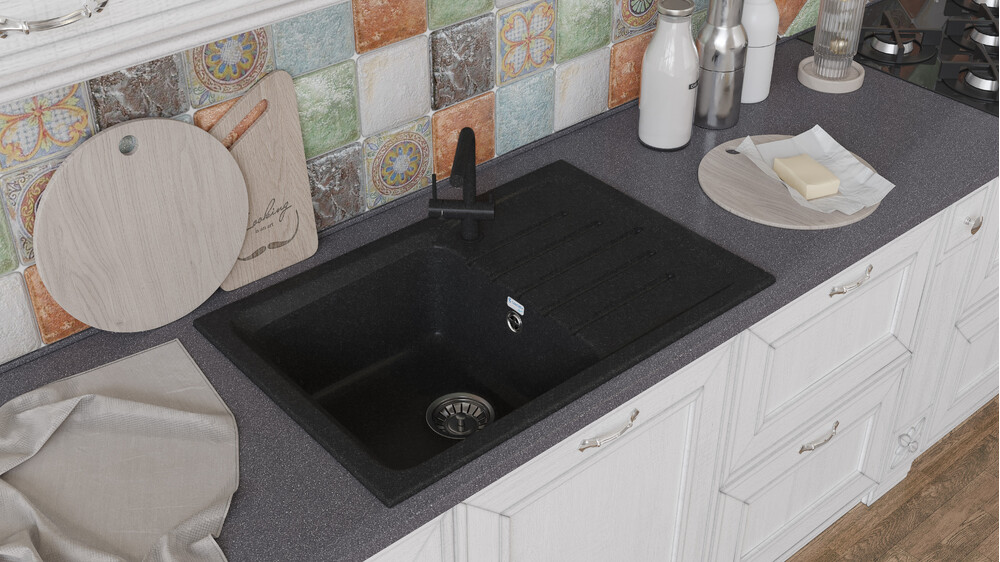 Мойка SANTREK AQUA PRO BOXY SA-B760L чаша+крыло 760*500 мм (черный-308) (+сифон)