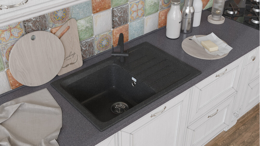 Мойка SANTREK AQUA PRO BOXY SA-B760L чаша+крыло 760*500 мм (графит-309) (+сифон)