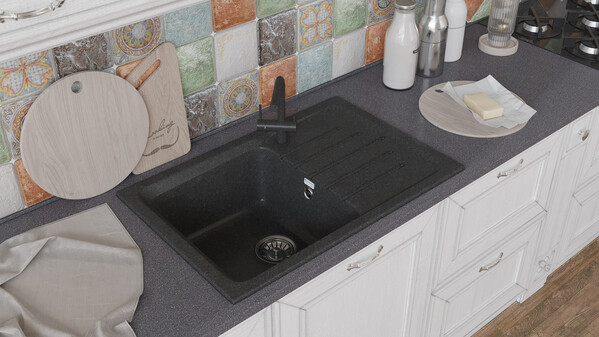 Мойка SANTREK AQUA PRO BOXY SA-B760L чаша+крыло 760*500 мм (графит-309) (+сифон)