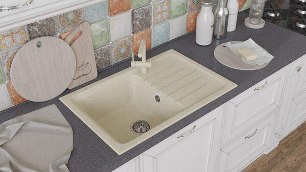 Мойка SANTREK AQUA PRO BOXY SA-B760L чаша+крыло 760*500 мм (песок-302) (+сифон)