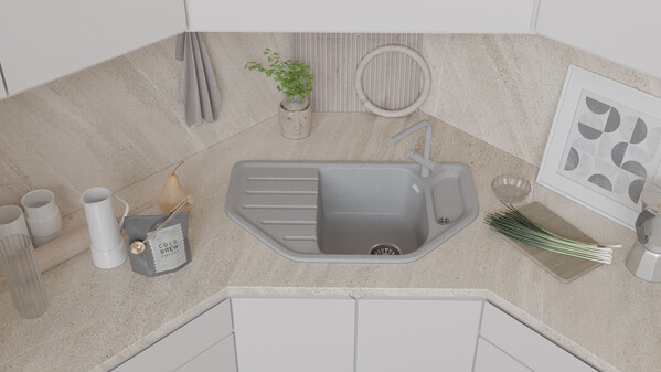 Мойка SANTREK AQUA PRO ANGLE SA-A800 угловая 790*490 мм (серый-310) (+сифон)