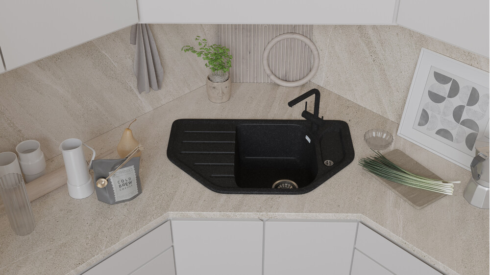 Мойка SANTREK AQUA PRO ANGLE SA-A800 угловая 790*490 мм (черый-308) (+сифон)