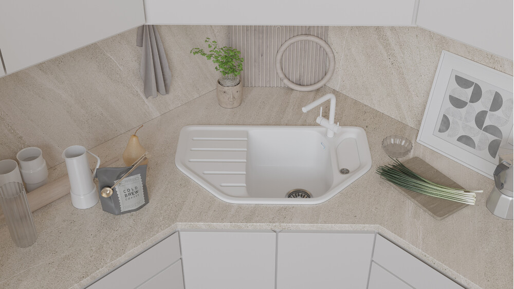 Мойка SANTREK AQUA PRO ANGLE SA-A800 угловая 790*490 мм (иней-321) (+сифон)