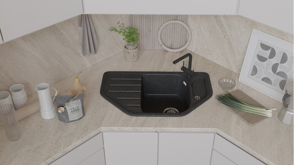 Мойка SANTREK AQUA PRO ANGLE SA-A800 угловая 790*490 мм (графит-309) (+сифон)