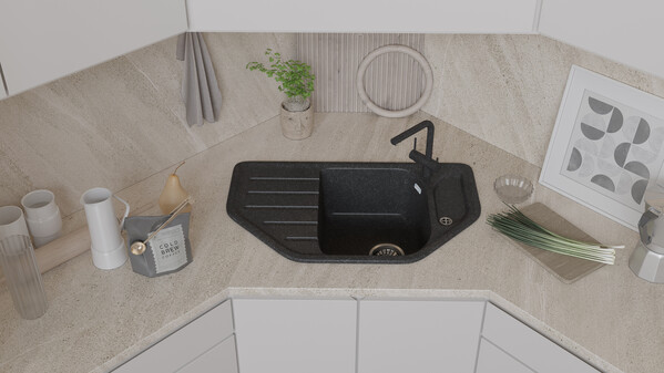 Мойка SANTREK AQUA PRO ANGLE SA-A800 угловая 790*490 мм (графит-309) (+сифон)