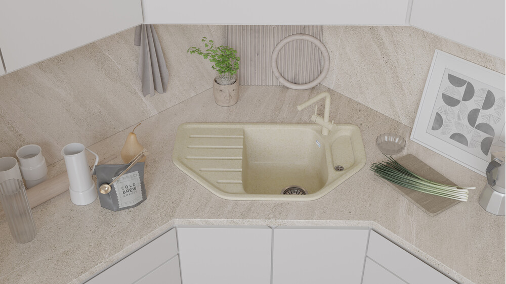 Мойка SANTREK AQUA PRO ANGLE SA-A800 угловая 790*490 мм (песок-302) (+сифон)