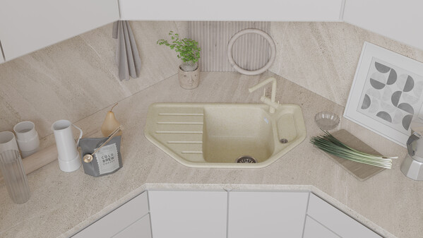 Мойка SANTREK AQUA PRO ANGLE SA-A800 угловая 790*490 мм (песок-302) (+сифон)