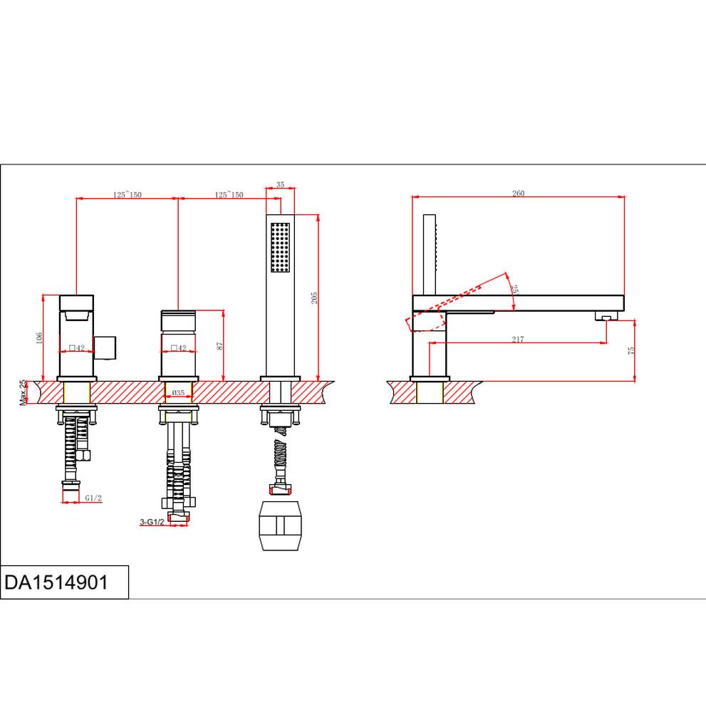 DA1514901 Смеситель на борт ванны D&K Bayern.Liszt хром