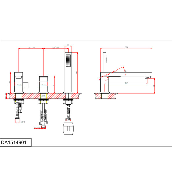 DA1514901 Смеситель на борт ванны D&K Bayern.Liszt хром