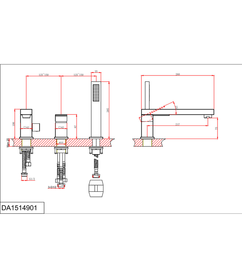 DA1514905 Смеситель на борт ванны D&K Bayern.Liszt  черный