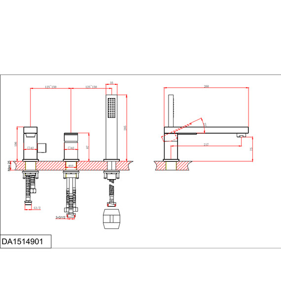 DA1514905 Смеситель на борт ванны D&K Bayern.Liszt  черный