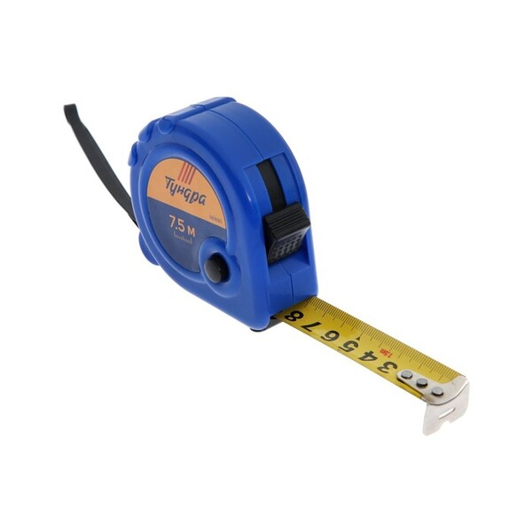 Рулетка ТУНДРА, пластиковый корпус, 3 фиксатора, 7.5 м х 25 мм 881690