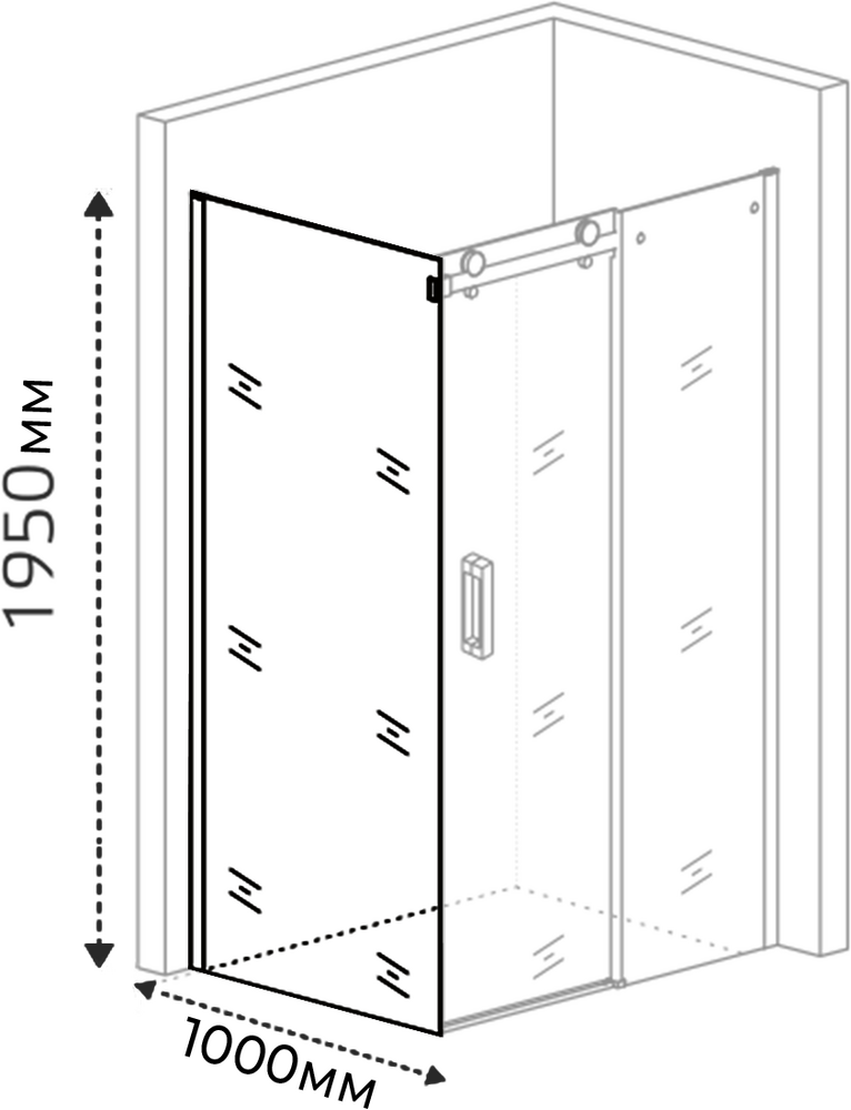 Боковая часть душ. ограждения SANTREK AQUA Evo- SP-1000-C-Matt Black 1000*1950 стекло Прозр. 8мм, профиль Чёрный