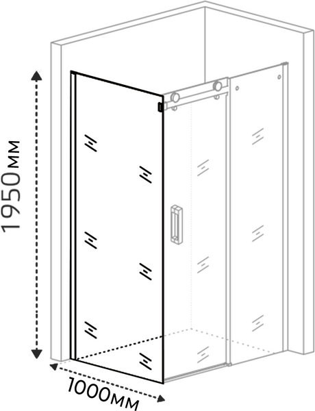 Боковая часть душ. ограждения SANTREK AQUA Evo- SP-1000-C-Matt Black 1000*1950 стекло Прозр. 8мм, профиль Чёрный