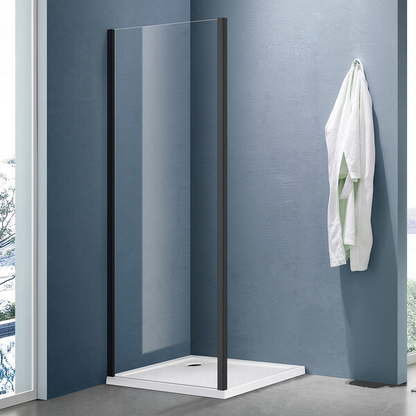 Боковая часть душ. ограждения SANTREK AQUA Lea- SP-700-C-Matt Black 700*1850 стекло прозр 5мм, профиль Черный