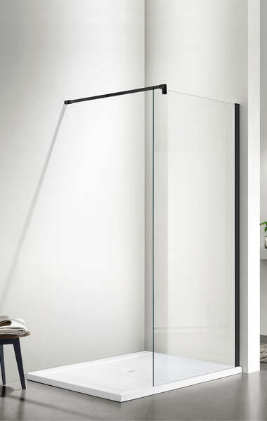 Душевое ограждение SANTREK AQUA Тour - SG-1400-С-Matt Black 1400*1950 стекло Прозр 6мм, профиль Чёрный  (штанга в комплекте)