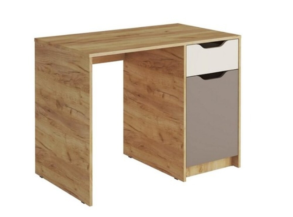 RICH Стол письменный СП-001 Корпус - Дуб Крафт золотой  Фасад ЛДСП - Миндаль / Глиняный серый (1 место) ЧЧ237 КАТЕГОРИЯ А