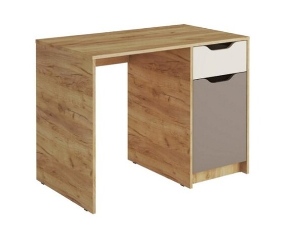 RICH Стол письменный СП-001 Корпус - Дуб Крафт золотой  Фасад ЛДСП - Миндаль / Глиняный серый (1 место) ЧЧ237 КАТЕГОРИЯ А