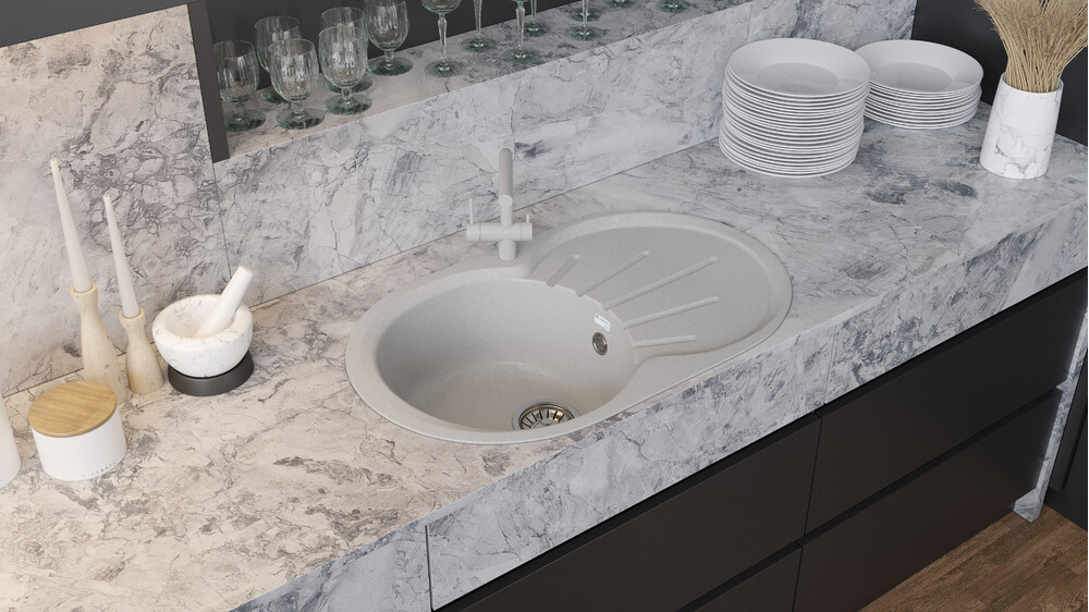 Мойка SANTREK AQUA PRO ROUND SA-R750L чаша + крыло 750*460 мм (серый-310) (+сифон)