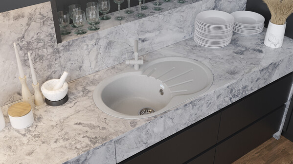 Мойка SANTREK AQUA PRO ROUND SA-R750L чаша + крыло 750*460 мм (серый-310) (+сифон)