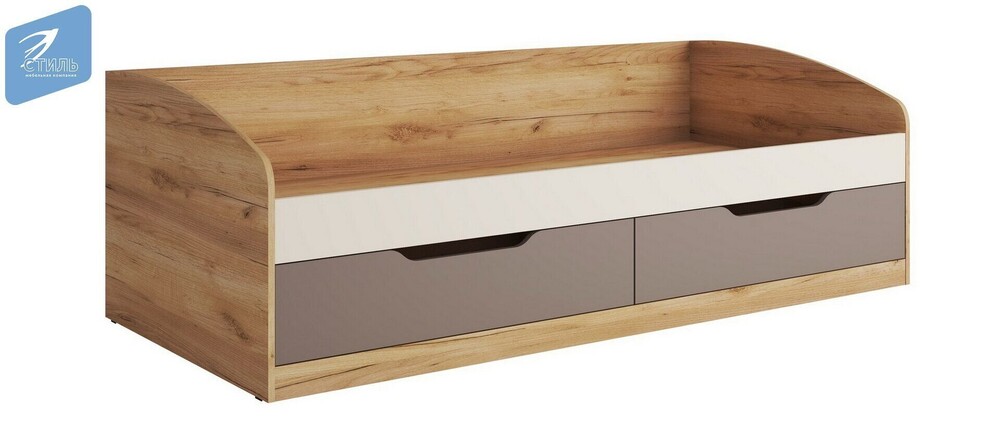 RICH Кровать-тахта КР-002 (0,9х2,0м) Дуб Крафт золотой/Миндаль / Глиняный серый (2 места) ЧЧ225 КАТЕГОРИЯ А