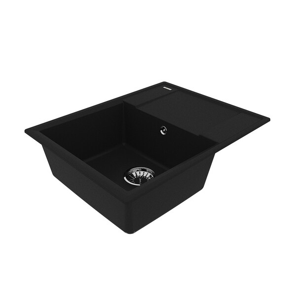 Мойка 9910019 IMANDRA 640 кухонная из кварцгранита, АНТРАЦИТ 640*500 прямоугольная с крылом 1 чаша (крепеж, сливная арматура с переливом) LEMARK