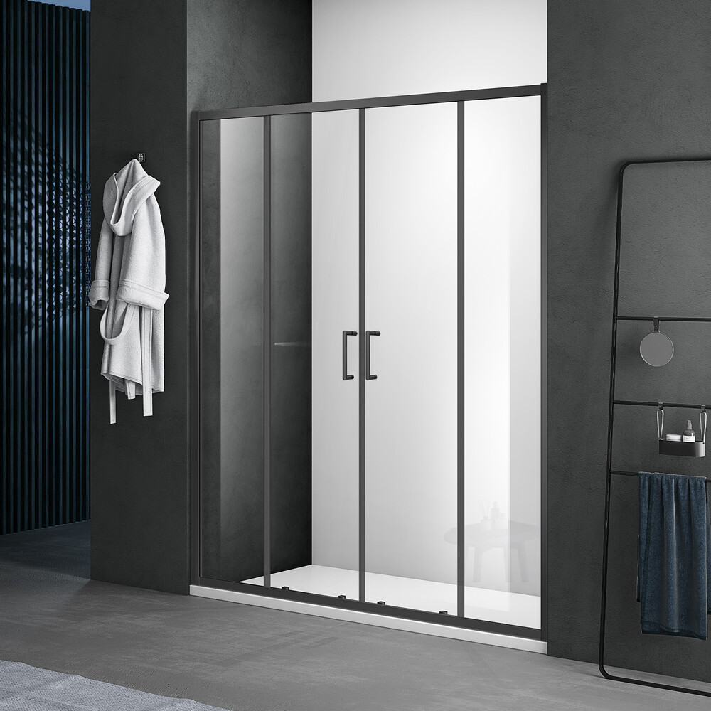 Душевое ограждение SANTREK AQUA Lea- DF-1500-C-Matt Black 1500*1850 Прямое стекло Прозр 5мм, профиль Чёрный