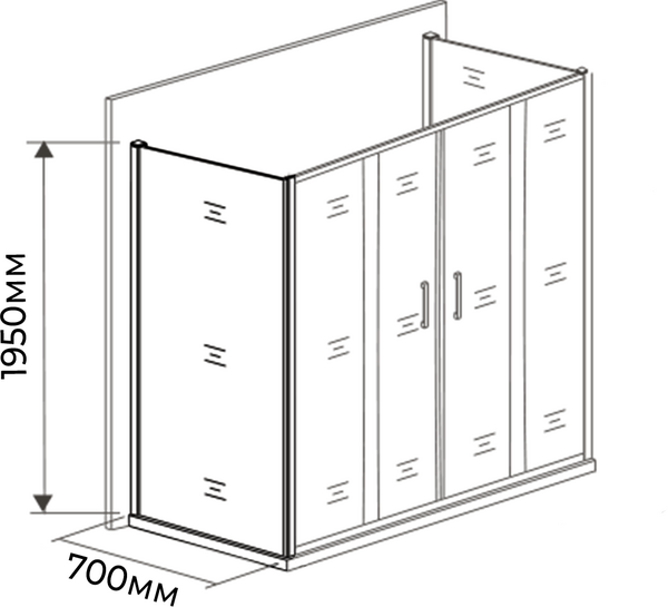 Боковая часть душ. ограждения SANTREK AQUA Time- SP-700-C-Matt Black 700*1950 стекло Прозр 6мм, профиль Черный