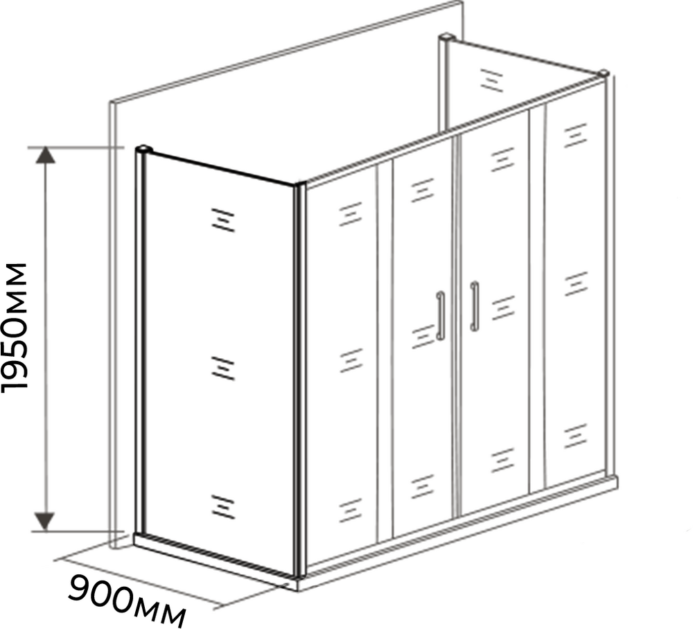 Боковая часть душ. ограждения SANTREK AQUA Time- SP-900-C-Matt Black 900*1950 стекло Прозр 6мм, профиль Черный