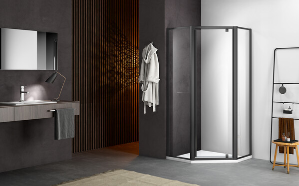 Душевое ограждение SANTREK AQUA Time- PNT-1000-C- Matt Black 1000*1000*1950 стекло Прозр 6мм, профиль Черный