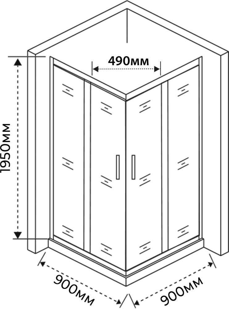 Душевое ограждение SANTREK AQUA Time-CR-900-G-Chrome 900*900*1950 Г-обр.  стекло Грейп 6мм, профиль Хром 