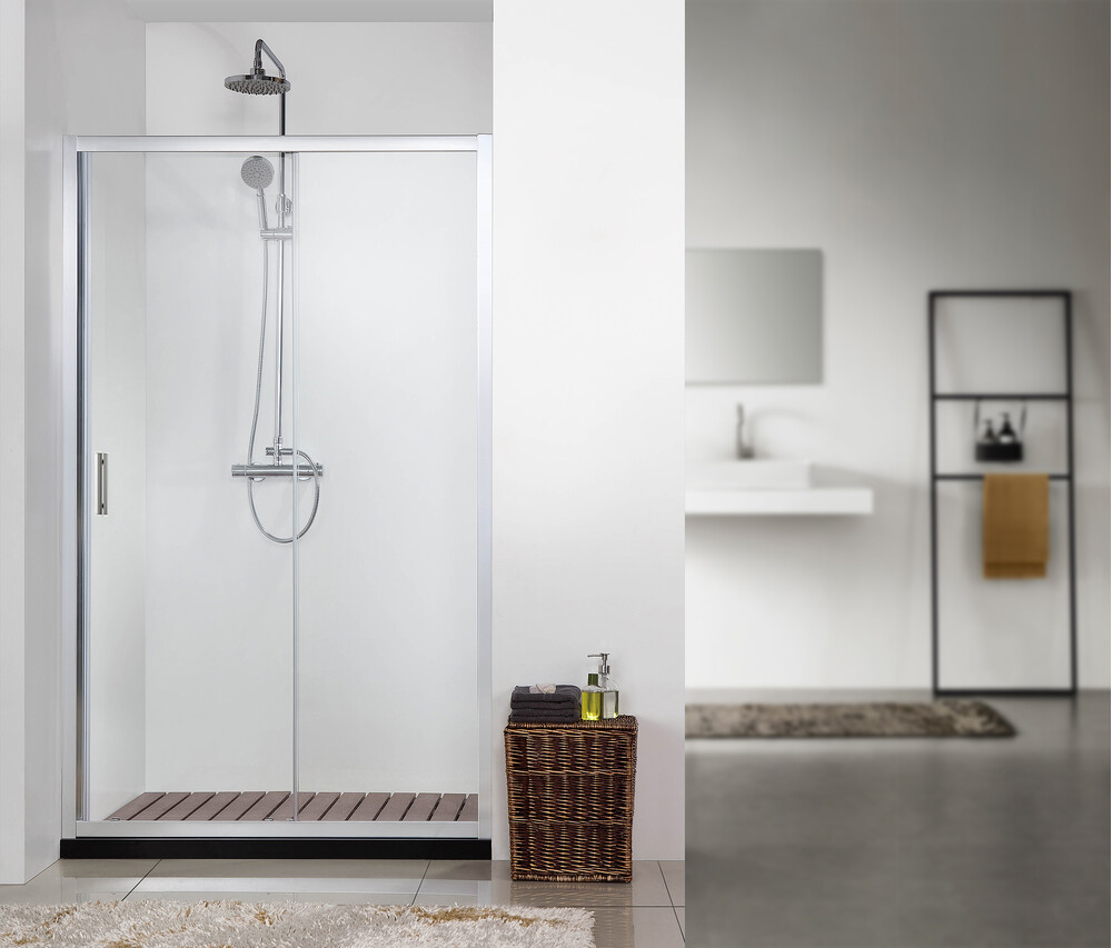 Душевое ограждение SANTREK AQUA Time- DF-1100-C-Chrome 1100*1950 Прямое стекло Прозр 6 мм, профиль Хром