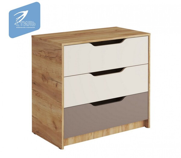 RICH Комод КМ-001 Корпус - Дуб Крафт золотой  Фасад ЛДСП - Миндаль / Глиняный серый (2 места) ЧЧ846 КАТЕГОРИЯ А