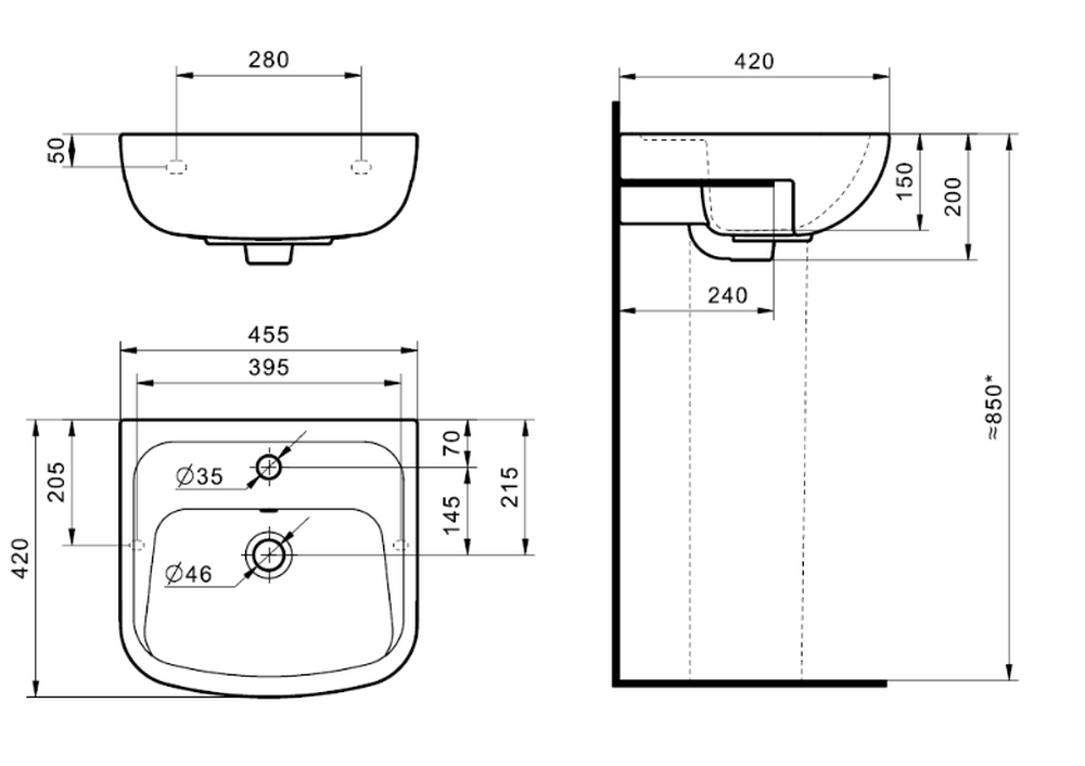 Умывальник "Лонги 45" с отв. г.Чебоксары 1WH501753