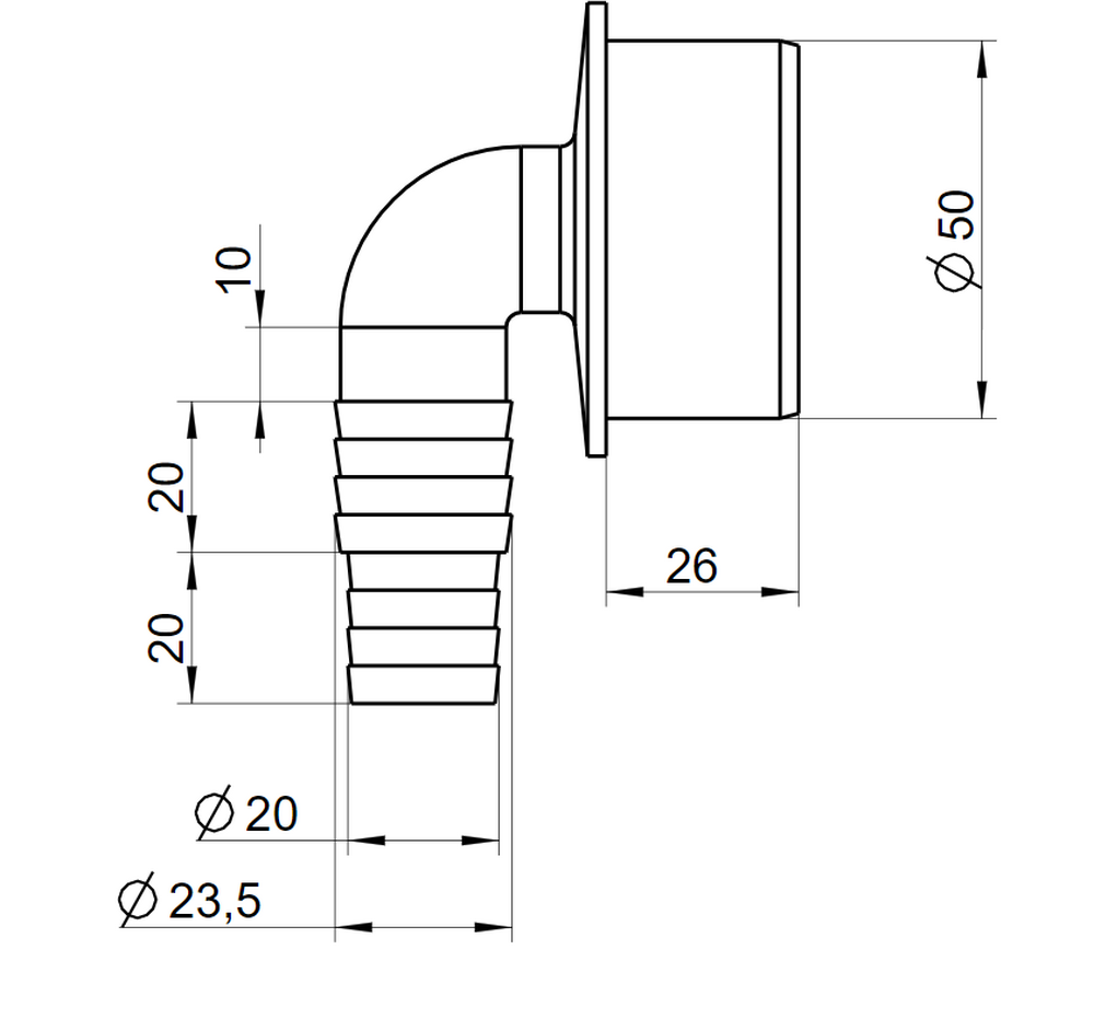 АГ-5150 Адаптер Г-образный для подключения слива ОРИО (вход 20/22 мм, выход 50 мм)