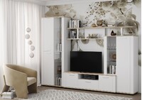 СОЛО-10 А Стенка Корпус - Белый (Гладкий) / Дуб Сонома светлый  Фасад ЛДСП - Белый (Гладкий) (6 мест) ОД937 КАТЕГОРИЯ А