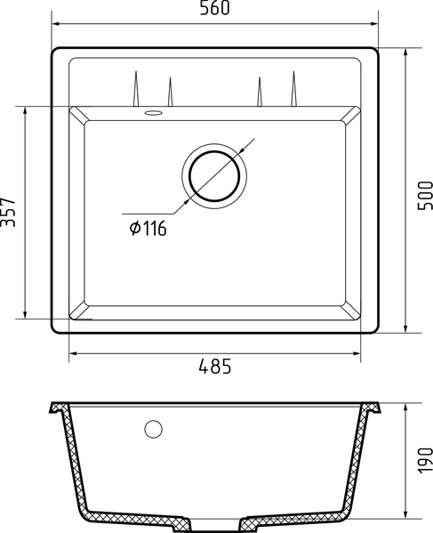 Мойка SANTREK AQUA PRO SQUARE SA-S561 1 чаша 560*500 мм (черный-308) (+сифон)