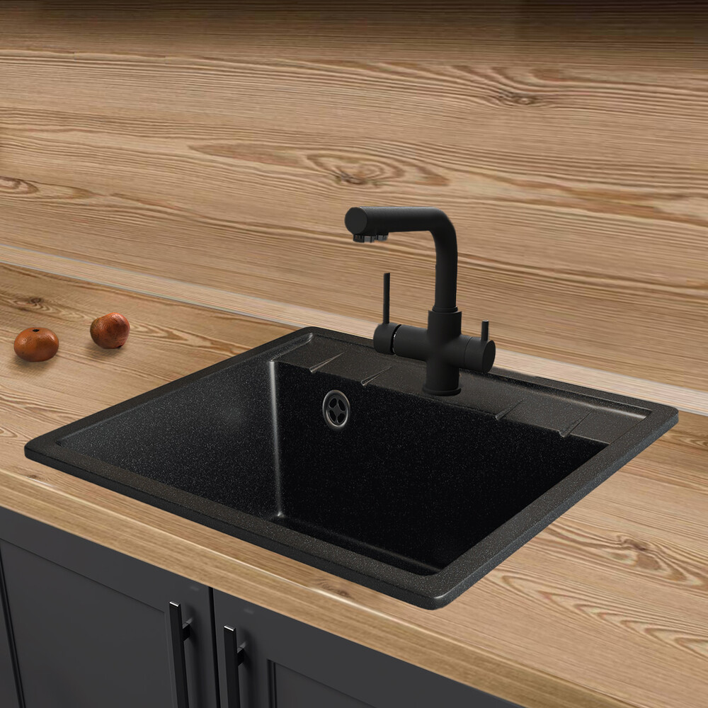 Мойка SANTREK AQUA PRO SQUARE SA-S561 1 чаша 560*500 мм (черный-308) (+сифон)