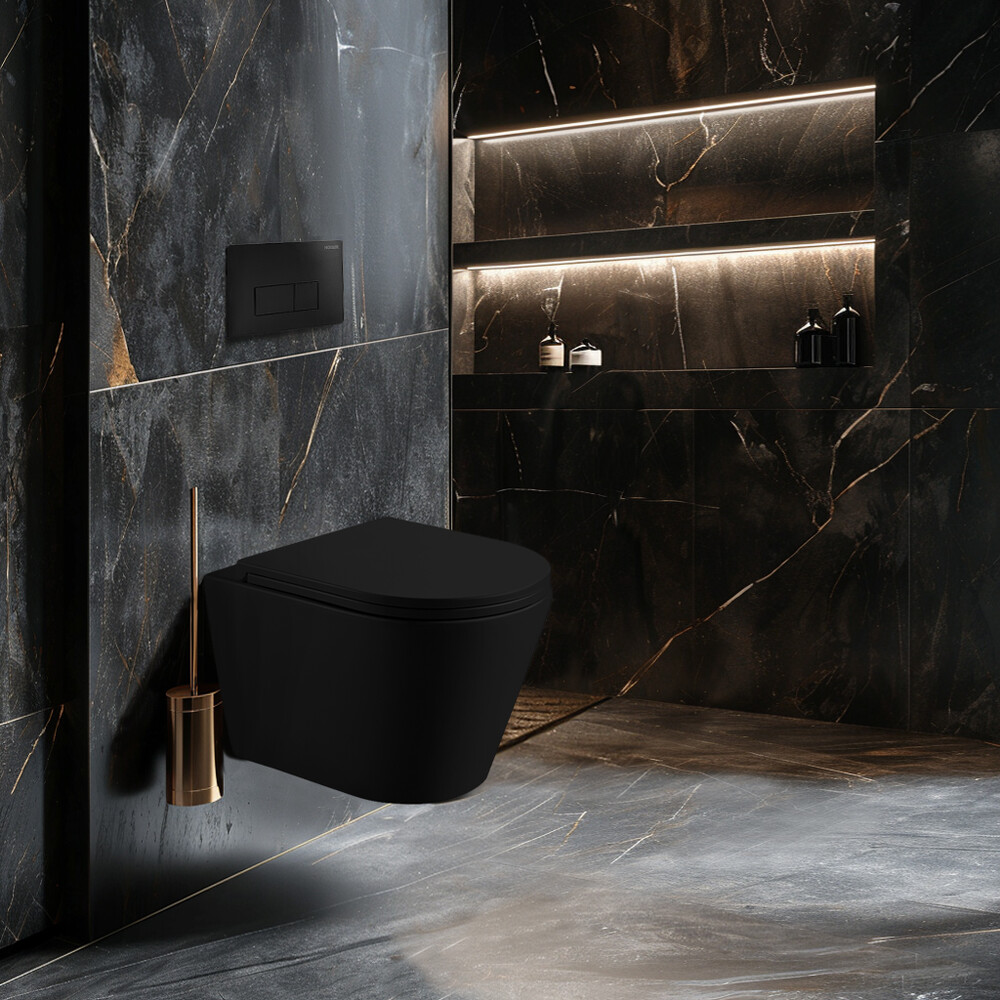  Унитаз подвесной безободковый HOLLER SHELL MB (480*365*360мм, сиденье дюропласт, микролифт) черный матовый