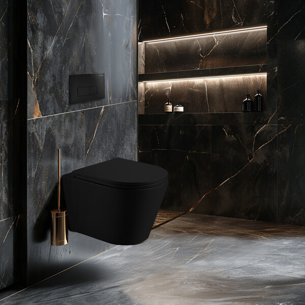  Унитаз подвесной безободковый HOLLER SHELL MB (480*365*360мм, сиденье дюропласт, микролифт) черный матовый