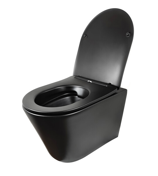  Унитаз подвесной безободковый HOLLER SHELL MB (480*365*360мм, сиденье дюропласт, микролифт) черный матовый